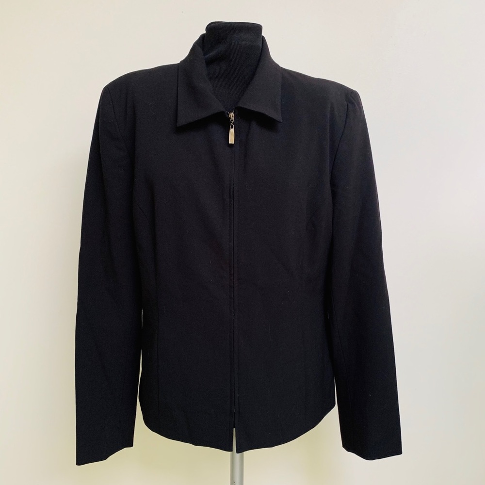 Norton McNaughton Black Blazer Jacket-Front Zip Close-Polyester Rayon Spandex-8R